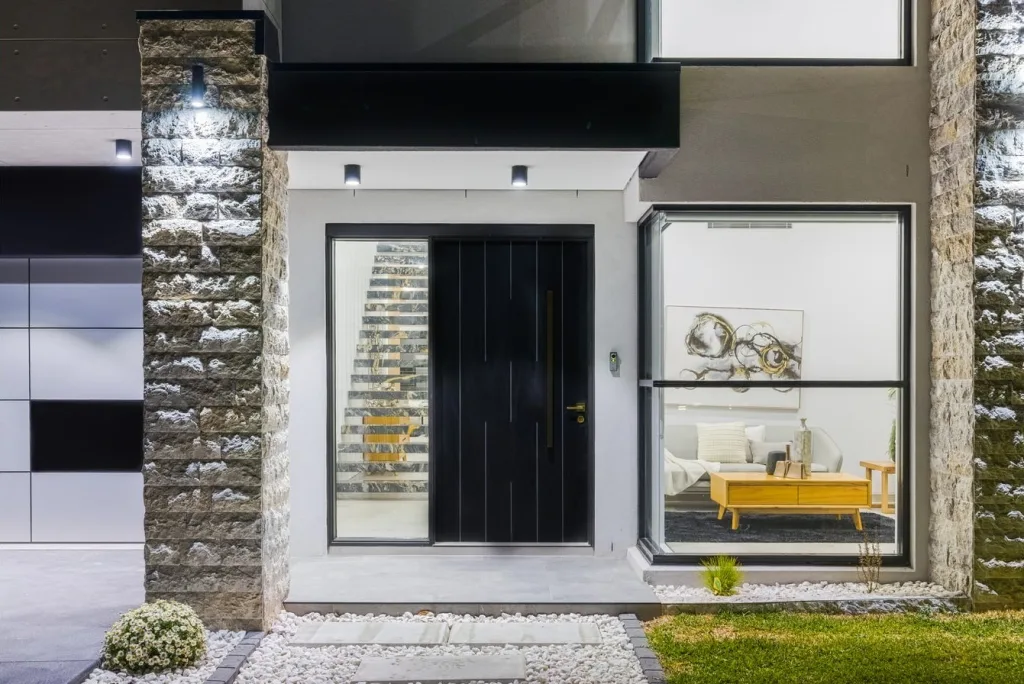 Image shows the front entrance door of a home on Benelong Cres, built by Benelong Projects, Sydney home builders