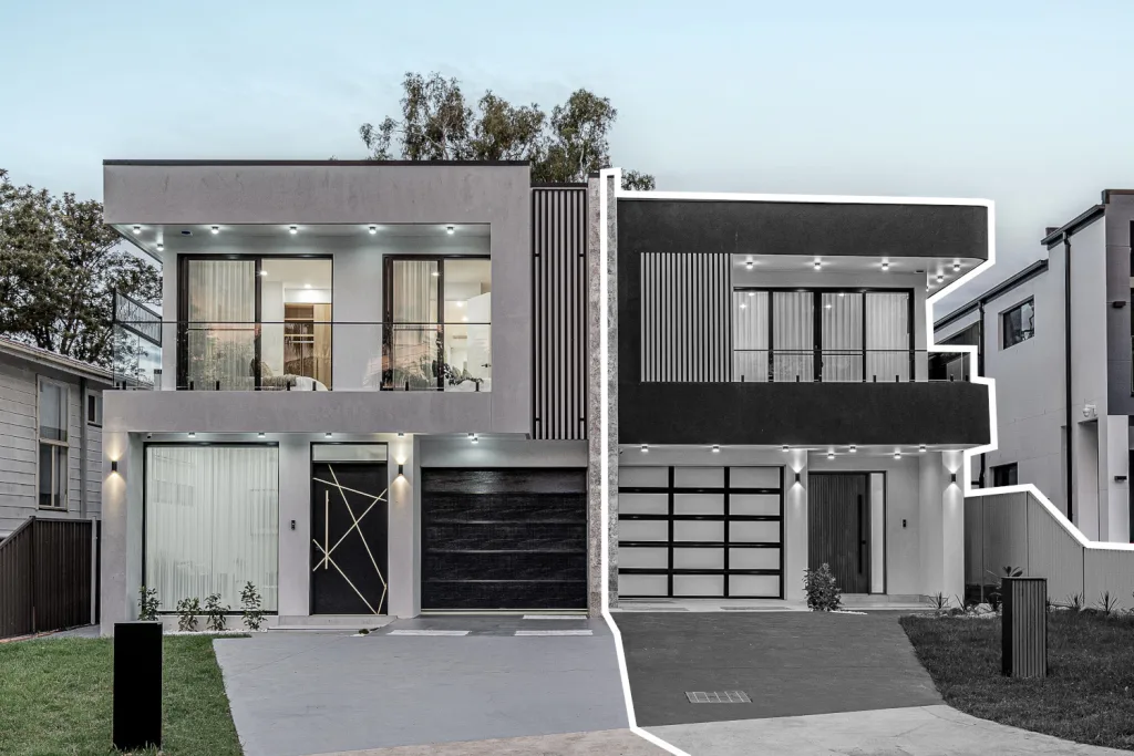 Image shows the exterior of a duplex home built by Benelong Projects Sydney home builders